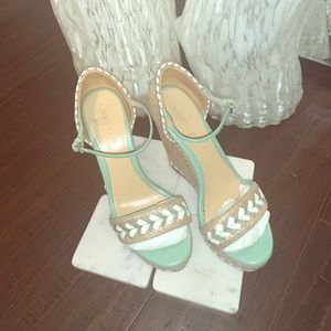GUCCI- Light Green Leather Wedge Espadrille Sz. 37